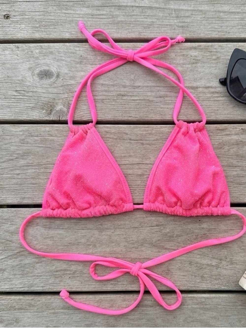 Aerie Shimmer Sparkly Pink Triangle Bikini Top. Size Medium